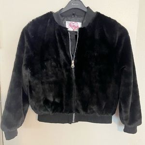 Black faux fur bomber jacket